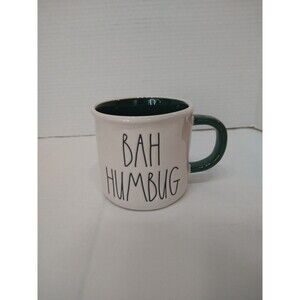 Rae Dunn Bah Humbug Mug Christmas Holiday Green double sided raccoon red hat